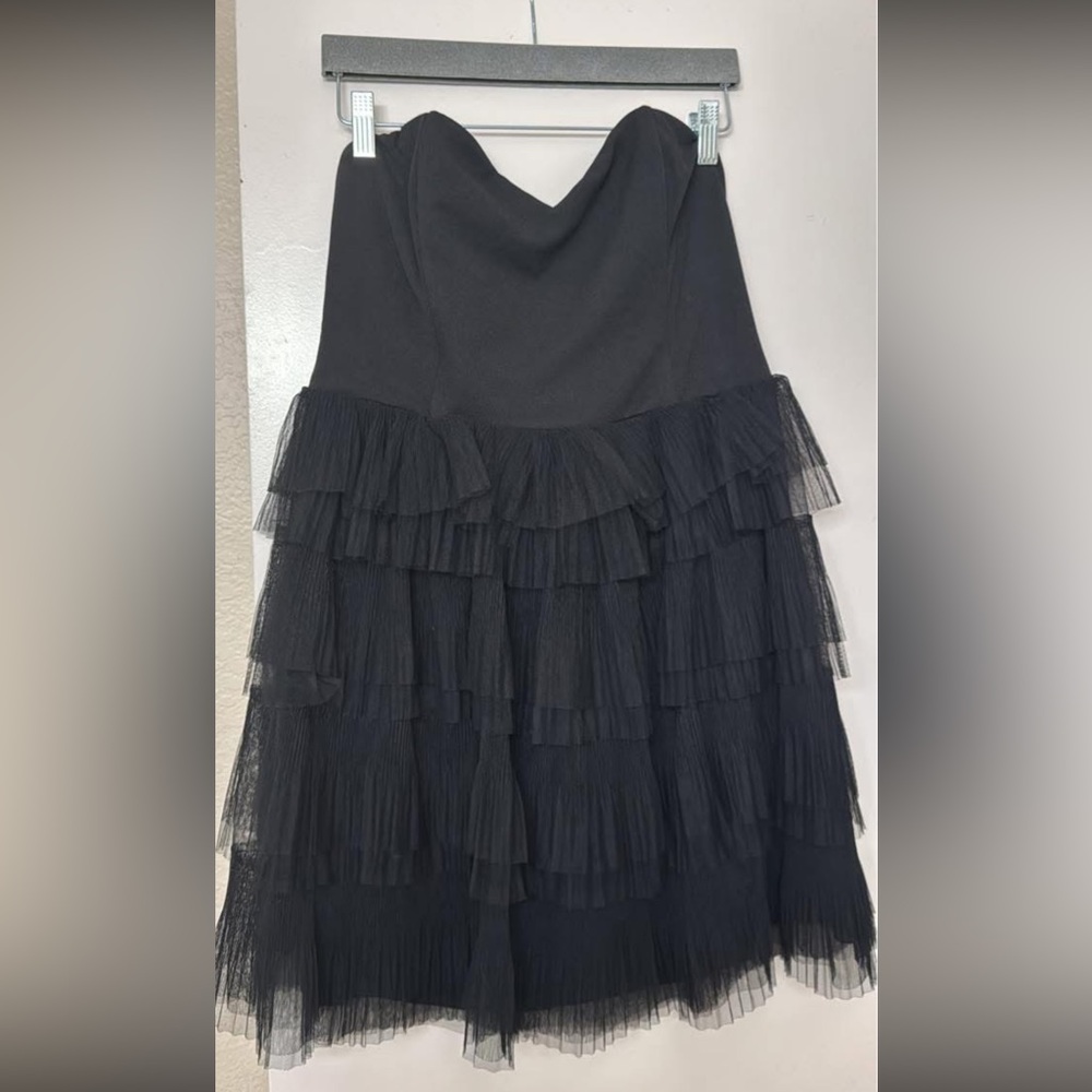 NWOT lulus Fabulous Thoughts Black Tulle Strapless Tiered Mini Dress XL